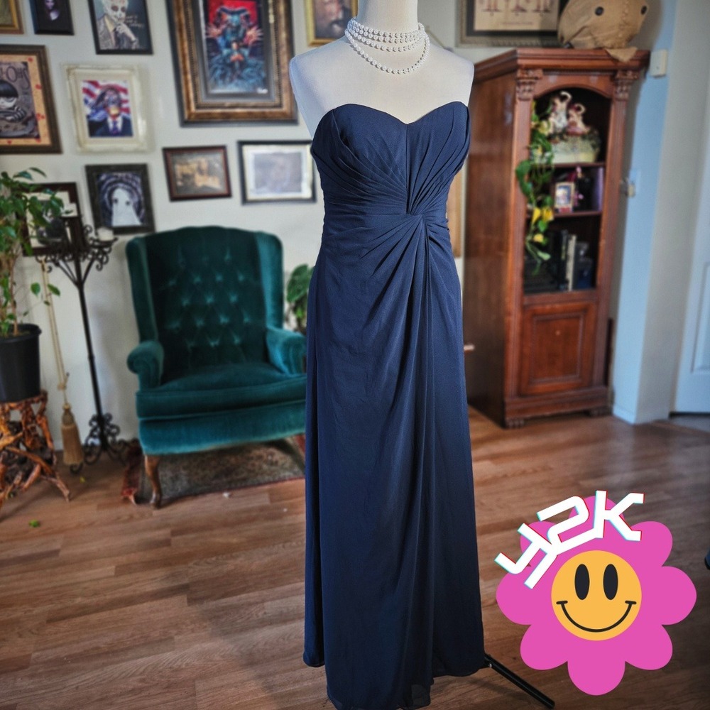Bill Levkoff Gown Strapless Navy Formal‎ Vintage Y2K Maxi Prom Dress Chiffon 12